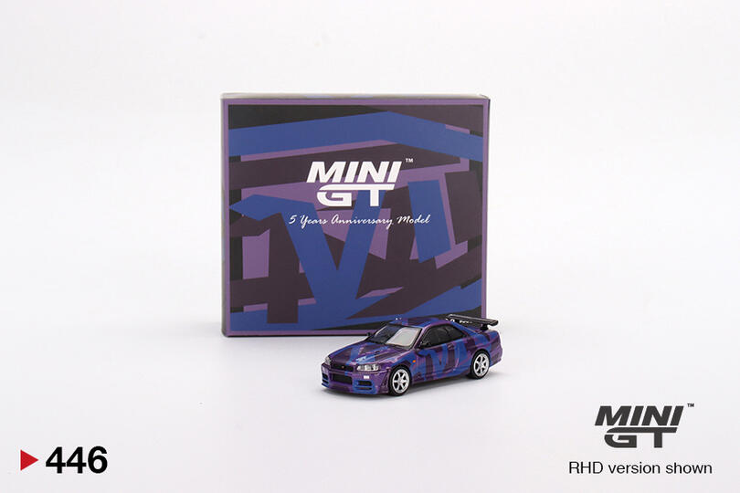 Mini GT - Nissan Skyline GT-R (R34) V-Spec II MINI GT Digital Camouflage Purple Mini GT - Nissan Skyline GT-R (R34) V-Spec II MINI GT Digital Camouflage Purple